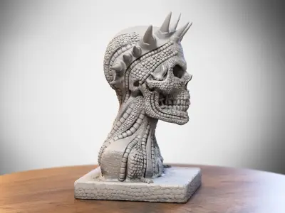 Skull robot dragon bust Cyborg skull dragon bust 3D print model