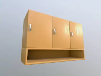 Modern Wooden Wall Cabinet with Openable Doors Low-poly 3D model