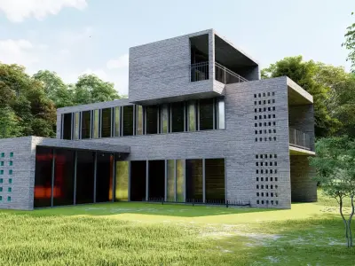 Forest villa-Casa Scene-Modern Villa 3D model