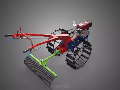 MOUNT RAKER HARROWING RAKE CAGE WHEEL WALK BEHIND TRACTOR TILLER 3D model