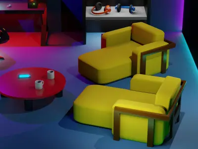 Stylized Neon Room - 3D Isometric Model Free 3D model