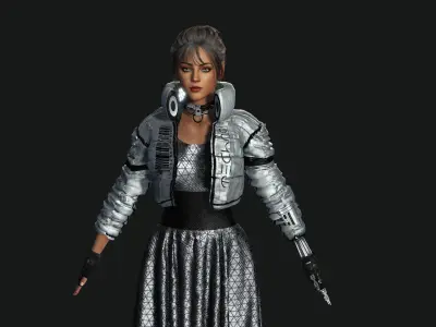 AAA 3D Cyber Punk Female Character - Silver outfit Low-poly 3D model