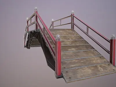 Oriental wooden bridge Low-poly 3D model