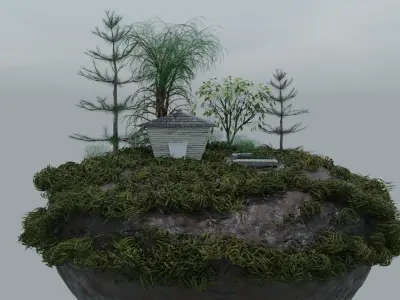 House island with moss and plants Free low-poly 3D model