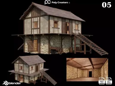 Medieval House 05 - 4K Textures Game Ready Low-poly 3D model