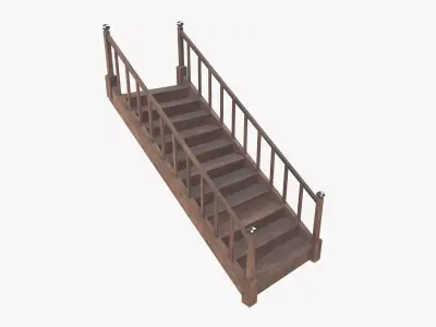 Wooden Stairs Low-poly 3D model