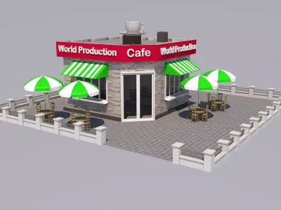 Coffee shop building 3D model Low-poly 3D model