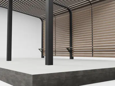Pergola bus stop with wooden canopy 3D model