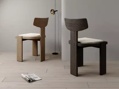 Modern Japandi Wooden Chairs 3D model