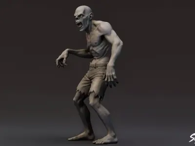 Zombie Statue Shambling Pose Low-poly 3D model