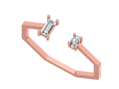 Open End Women Light Weight Band Baguette Oval Stone Ring 3D print model