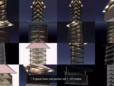 Tropical tower and pavilion set 1 3D Model Pack