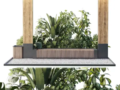 Urban Environment Urban Furniture Green Benches Low-poly 3D model