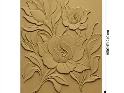 Modern Flower Relief Panel Wall Decor Set STL Mural CNC 379  3D model