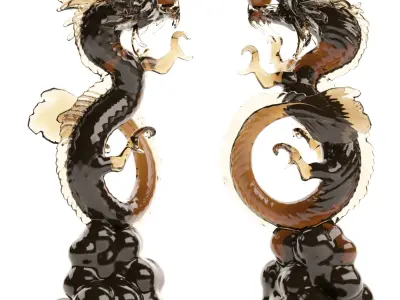 Chinese and Japanese Dragon Sculputures 3D Model Pack