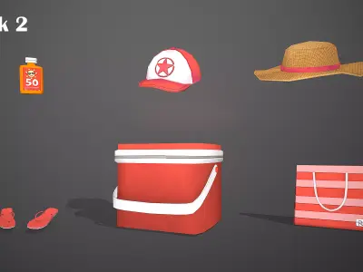 BEACH ASSETS Low-poly 3D model