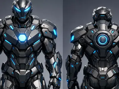 Futuristic Armored Humanoid Robot Mid Poly 3D Model 3D model