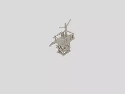 Fantasy Wooden Watchtower Ladder Platform for 3D print Low-poly 3D model