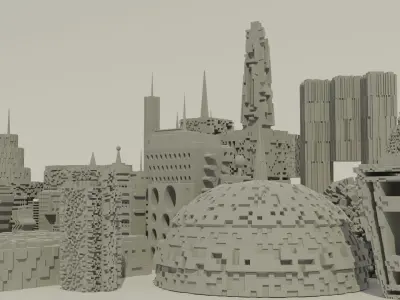 Sci-Fi buildings kitbash 3D model