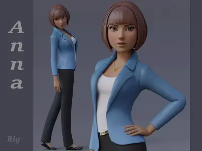 Anna Cartoon Girl Rig Low-poly 3D model