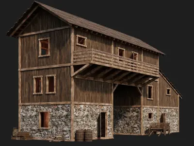 Old Wooden House Building 4K Textures GameReady 122 Low-poly 3D model