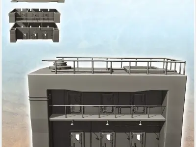 Futuristic prison with armored doors and outdoor streetlights 19 3D print model