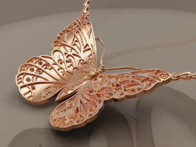 Butterfly pendant 3D print model 3