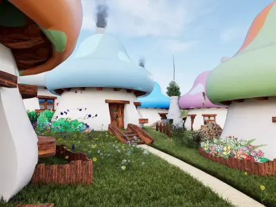 Mushroom Cartoon Village Assets Pack Low-poly 3D model