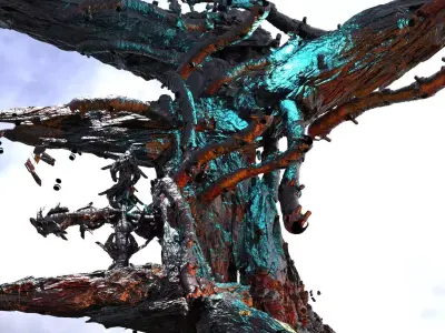 Cyberpunk asteroid tower city tree 2  3D model