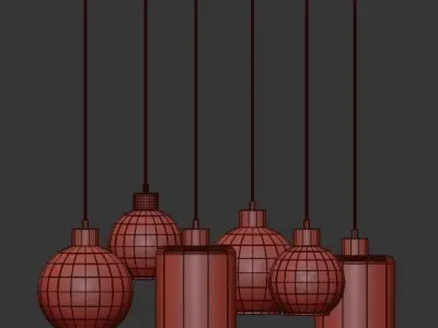 Sintra five light pendant with glass bulbs hanging from metal... 3D model