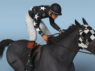  Black Racing Horse with Jokey Gallop 