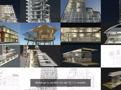 Buildings in section cut set 02 3D Model Pack