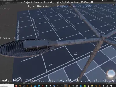 Street Light 1 Galvanized 8000mm 4F Low-poly 3D model
