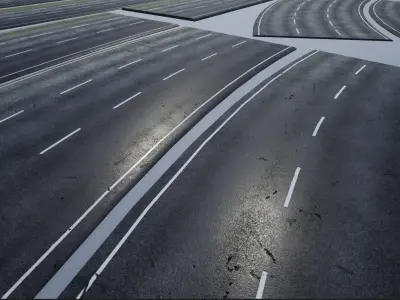 PBR 4K-2K  Three-Lane Cracked Highway Roads  Low-poly 3D model