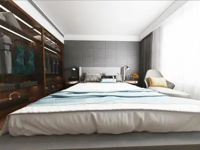 Simple and cozy bedroom Vray 3D model-24 3D model