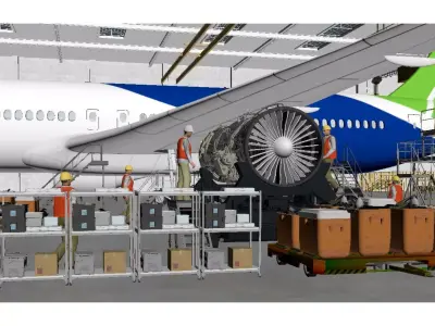 Aircraft Maintenance and Assembly Workshop Low-poly 3D model
