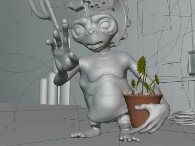 ET 3D Model with Rig and Scene 3D model