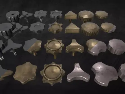 Star and knurled knobs KitBash in 3 Style Low-poly 3D model