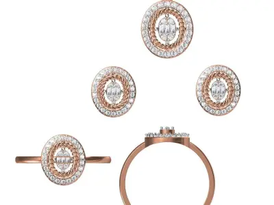 Light Minimalist Diamond Ring Earrings Pendant Set 3D print model 5