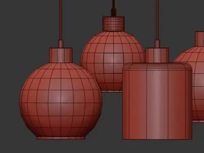 Sintra five light pendant with glass bulbs hanging from metal... 3D model