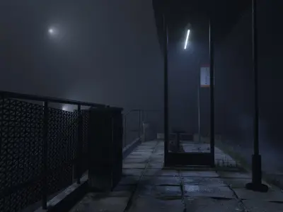 atmospheric bus stop scene Low-poly 3D model