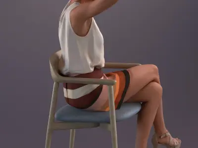 3D pre posed lady sitting putting on jewelry   3D model