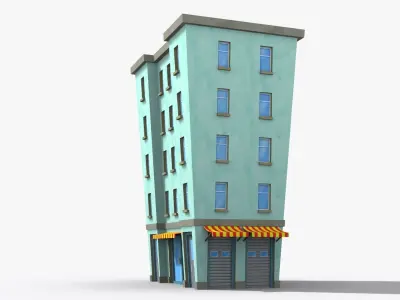Cartoon Building x16 Low-poly 3D model