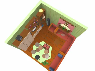 Isometric cartoon living room 02 3D model