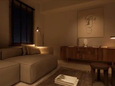 UE4 NIGHT Realism Vintage Style Living Room NIGHT Scene in UE4 3D model