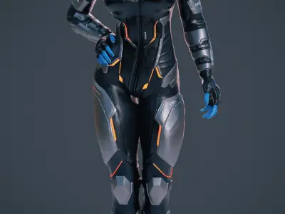 Game ready scifi character female Low-poly 3D model