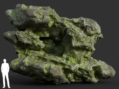 Low poly Damaged Mossy Rock B 190430 Low-poly 3D model