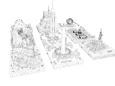 Cartoon Low Poly USA Landmarks Pack Low-poly 3D model