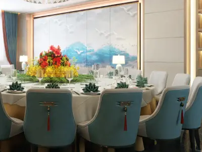 Chinese style box dining New 3D model