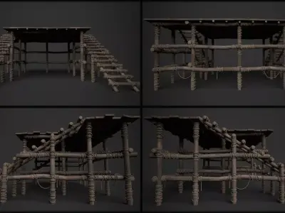Wooden Stage Low-poly 3D model